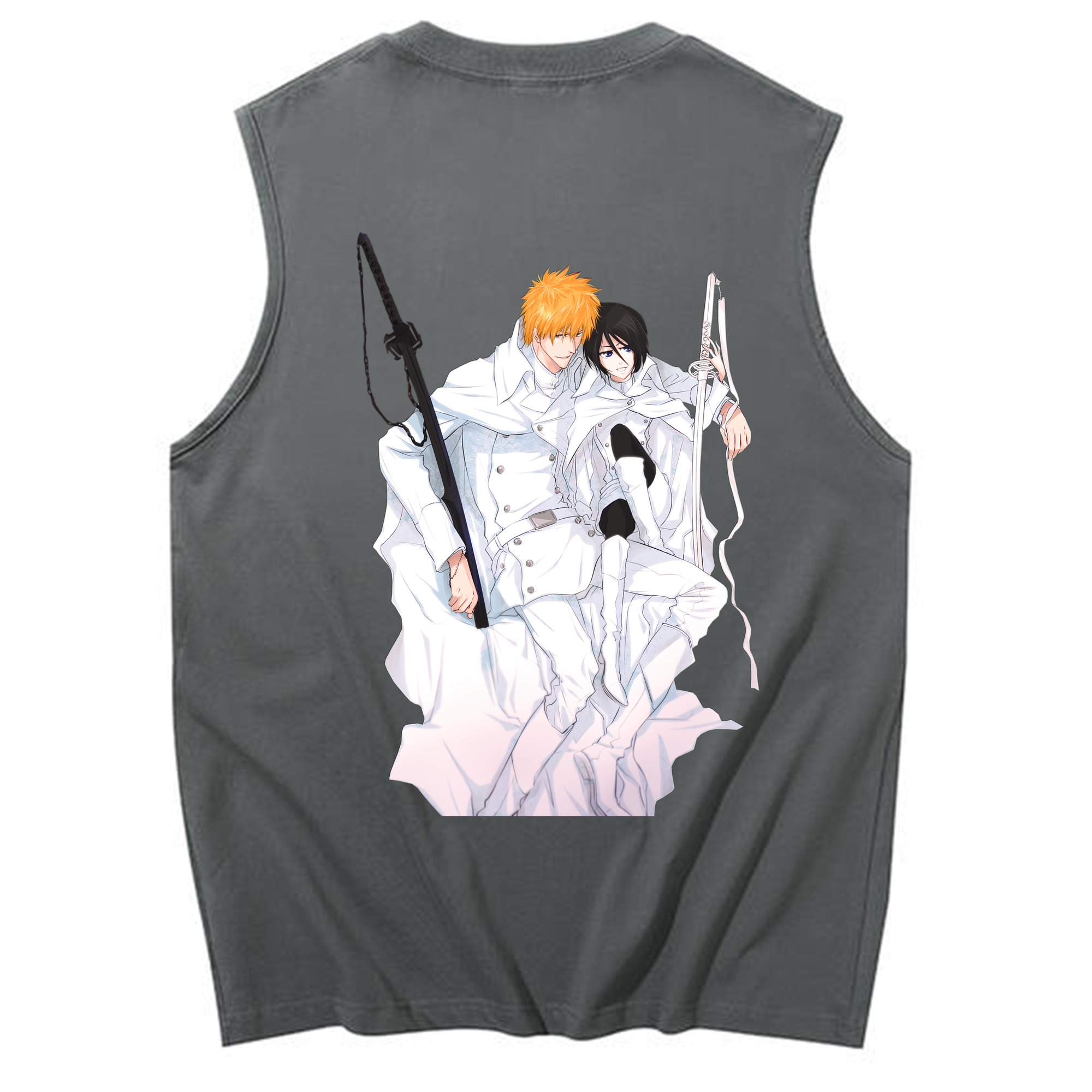 （画像用） ブリーチ 黒崎一護（くろさき いちご）BLEACH Kurosaki Ichigo コットン100％タンクトップ（背面プリント）